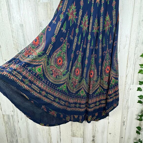 Lapogee India 100% Rayon Blue Orange Floral Long Tank Maxi Tunic Dress medium - Picture 4 of 9